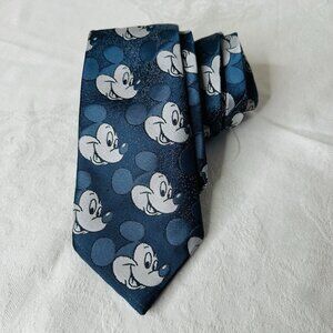 Vintage Cervantes Disney Mickey Mouse Neck Tie All Blue Mickey Faces Damask 56”